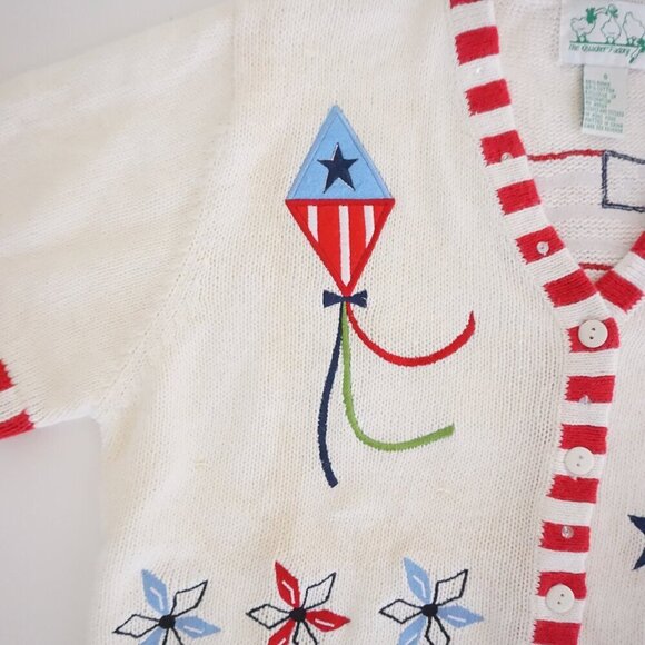 The Quacker Factory White Knit Red Patriotic USA Independence Day Cardigan S - Picture 7 of 11